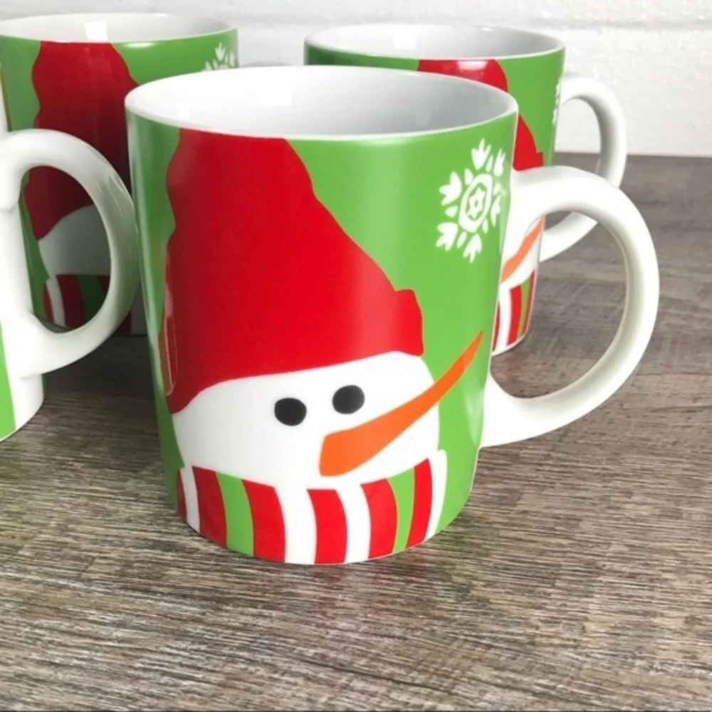 Crate & Barrel snowman mugs Set of 4 Christmas‎ coffee cups holidays